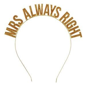 'Mrs Always Right' Headband with Gold Sparkle Lettering by Creative Brand NEW